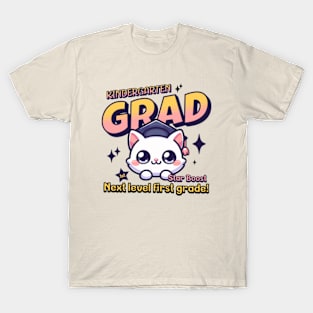 Kindergarten Grad Leveling Up First Grade Kawaii Cat T-Shirt